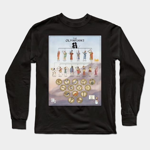 Greek Myth Comix - the Olympians family tree in Colour! Long Sleeve T-Shirt by GreekMythComix